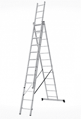 Лестница алюминиевая трёхсекционная 13 ступеней, высота 8.67м